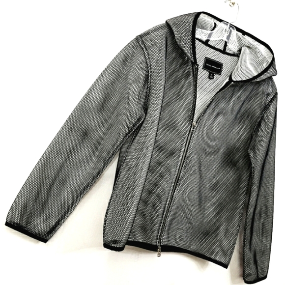Nwot Tonia Debellis Designer Longsleeve Mesh Hooded Zip Front Jacket - Picture 6 of 16